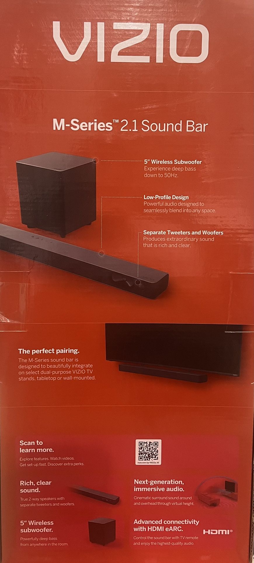 VIZIO M Series 2.1 Sound Bar 5” Wireless Sound Bar NEW and UNOPENED
