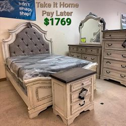 REALYN CHIPPED WHITE PANEL BEDROOM SET