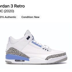 Jordan 3 UNC Sz 12 13