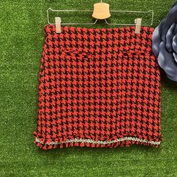 Blue Rain By Francesca’s Red And Black Hounds Tooth Rhinestone Skirt Size Large 