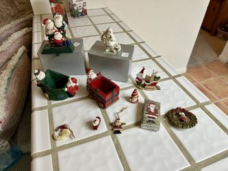 2 New Santa candy Bowls and a Stocking Holder Along With Ornaments Christmas 