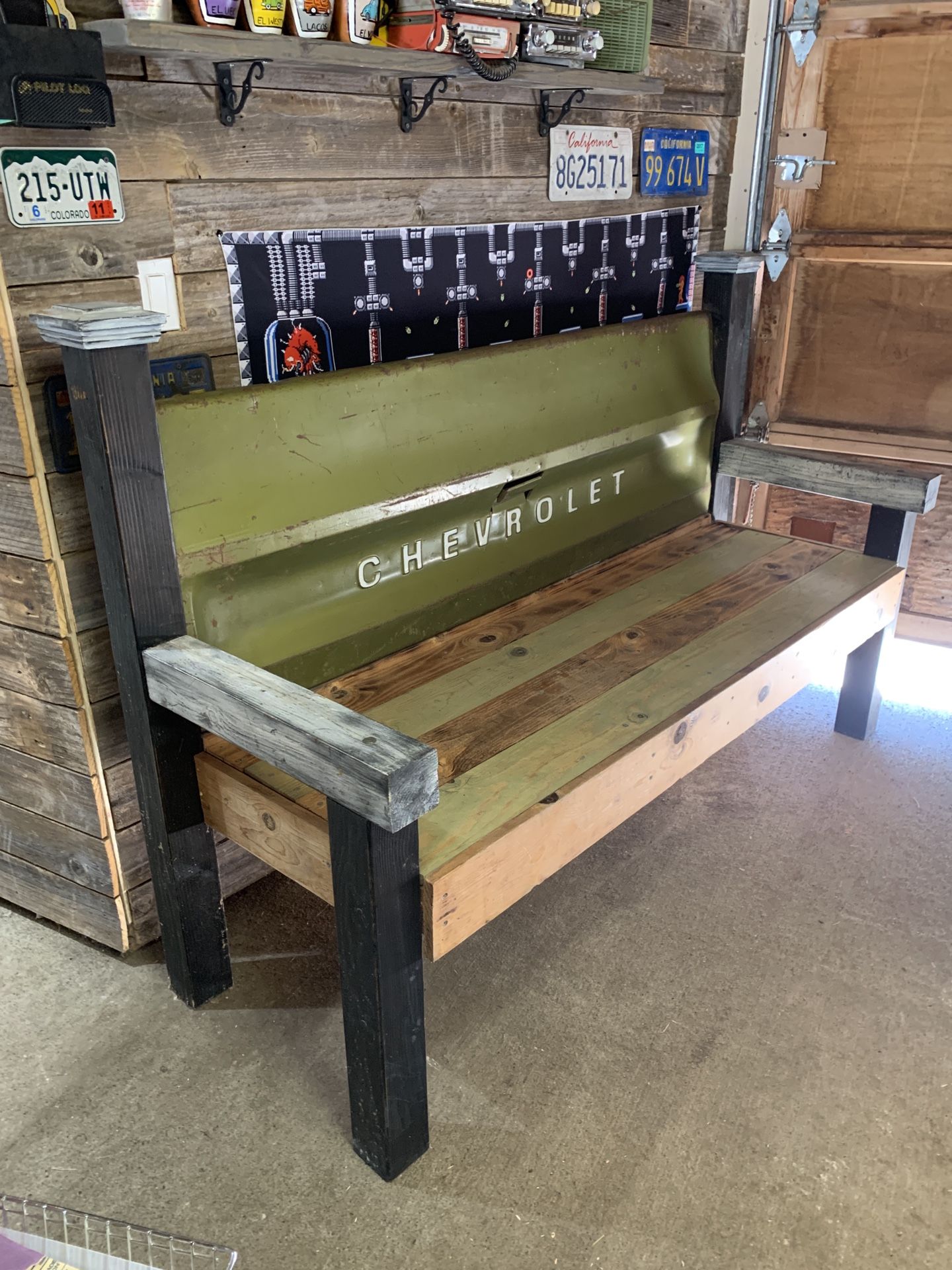 Man Cave Decor Mancave 70’s Chevy Truck Vintage Tailgate Bench Pick Up Furniture Chevrolet Tail Gate