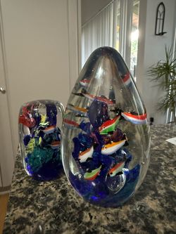 Murano-style hand-blown art-glass aquarium fish sculptures/paperweights