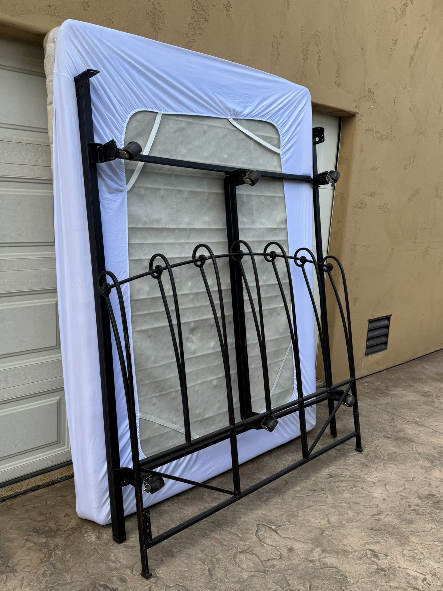 Queen Box Spring , Frame And Metal Headboard