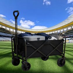 Collapsible Folding Wagon with Adjustable Handle - Foldable Utility Cart with Two Drink Holders