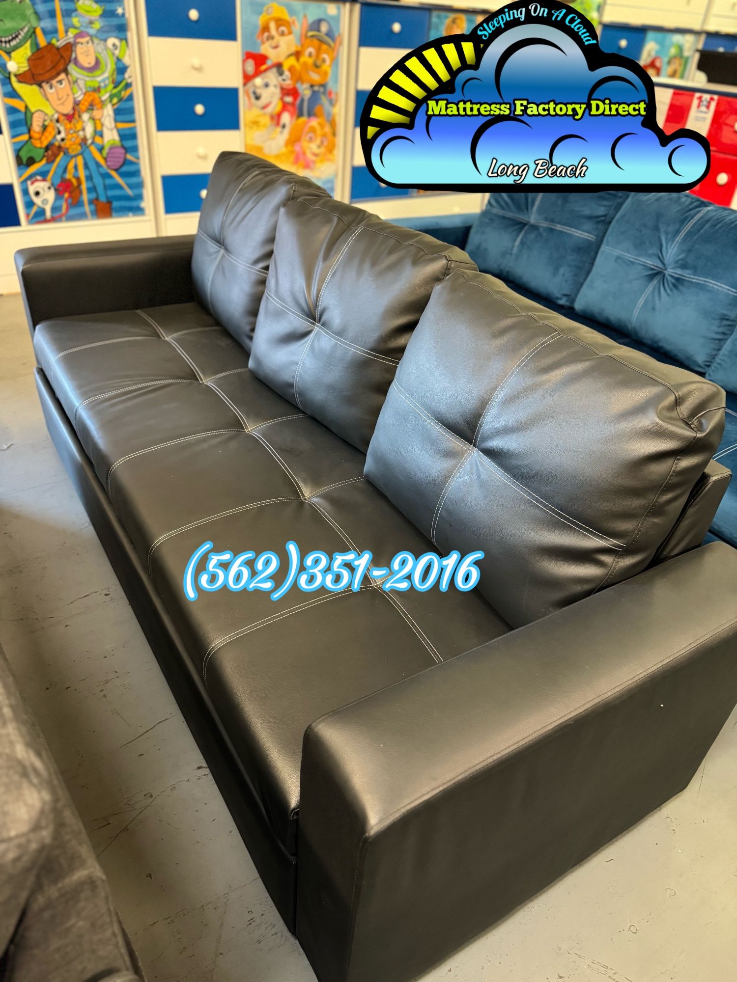 Leather Black Sofa Couch Bed Cama Pull Out