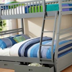 Bunk bed Twin Full with Storage drawers Free Mattress NAVY OR GRAY