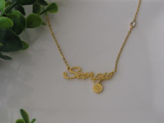 12 Constellation Zodiac Old English Letter Sign Pendant Necklace, Scorpio