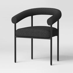 Barrel Upholstered Boucle Dining Chair Black