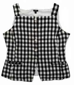 Express Women's Linen Vest Large Check Gingham Preppy Old Money Quiet Luxury