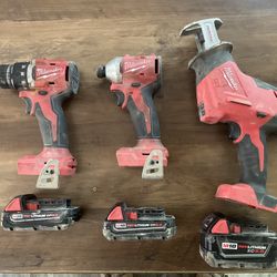 Milwaukee Drill Impact And Hackzall With 3 Batteries 