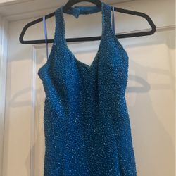 Turquoise Beaded Long Gown