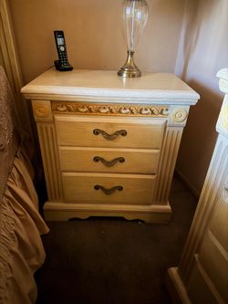 3-Drawer Wood Nightstand with Carved Detail