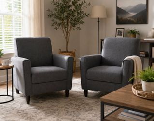 Pair of Dwell Home Gray Fabric Accent Armchairs Modern Living Room Chairs