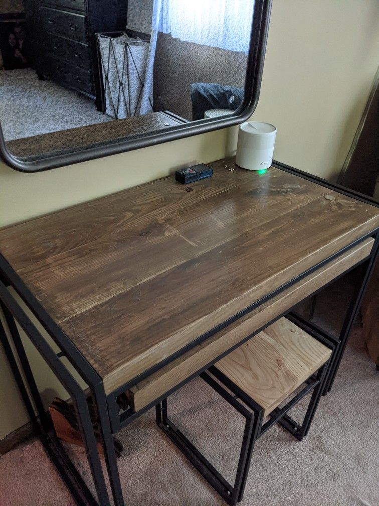 Custom Solid Wood & Metal Desk Set