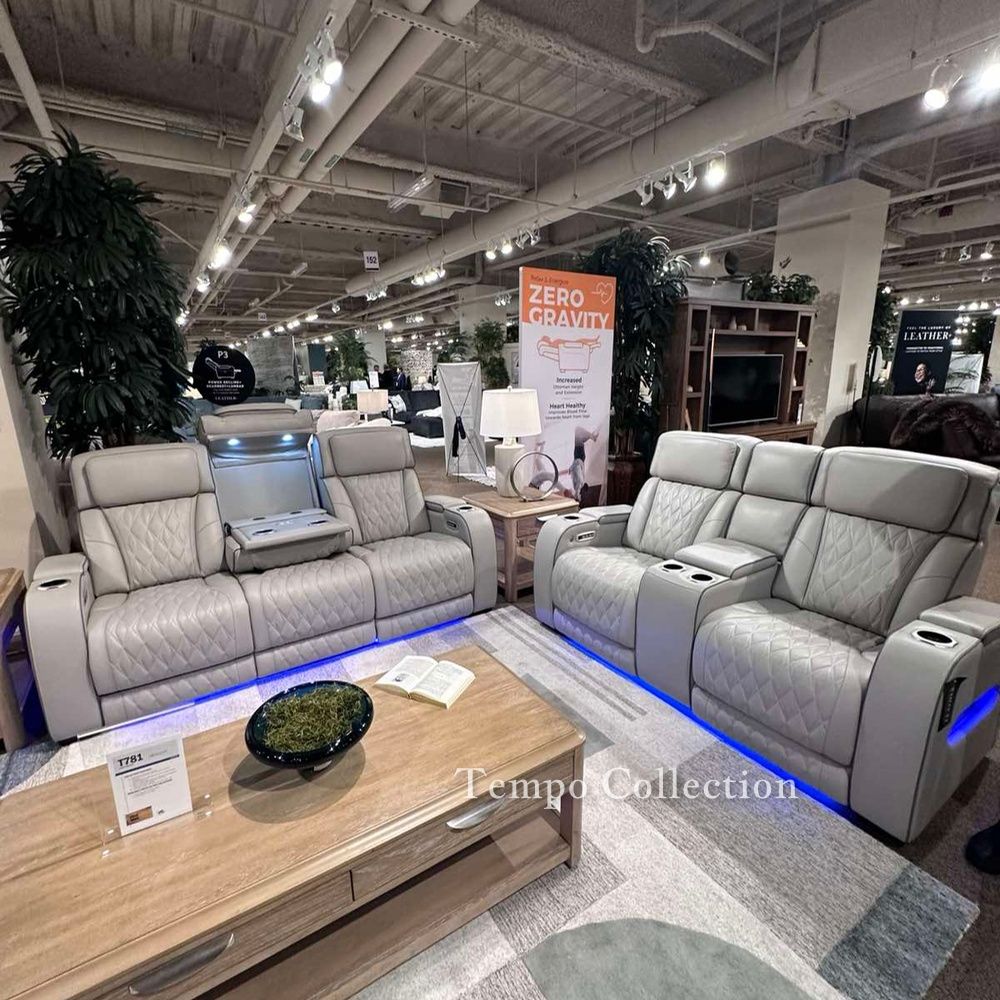 Living Room Set, Sofa Loveseat Power Recliner Set with Adj Headrest and Massage/Heating