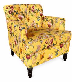 Vintage Vibrant Floral Accent Chair – Tufted Back with Turned Legs