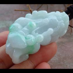 Certificate JADEITE Jade wealth Dragon white Green Pendant Pi Xiu 