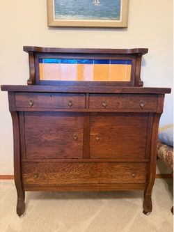 Antique Quarter-Sawn Oak Sideboard Buffet (c. 1905–1920) – Updated Tile & Hardware