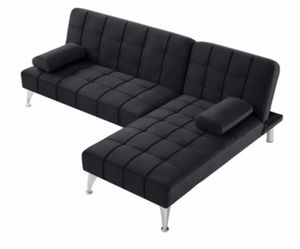 BRAND NEW IN BOX BLACK VELVET L- SHAPED SOFA BED