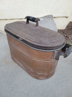 ANTIQUE RARE VINTAGE COPPER BOILER WITH LID HANDLES XL TOP