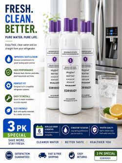 3 Pack Refrigerator Water Filter 1 Compatible Replacement – EDR1RXD1 – Clean Fresh Water & Ice