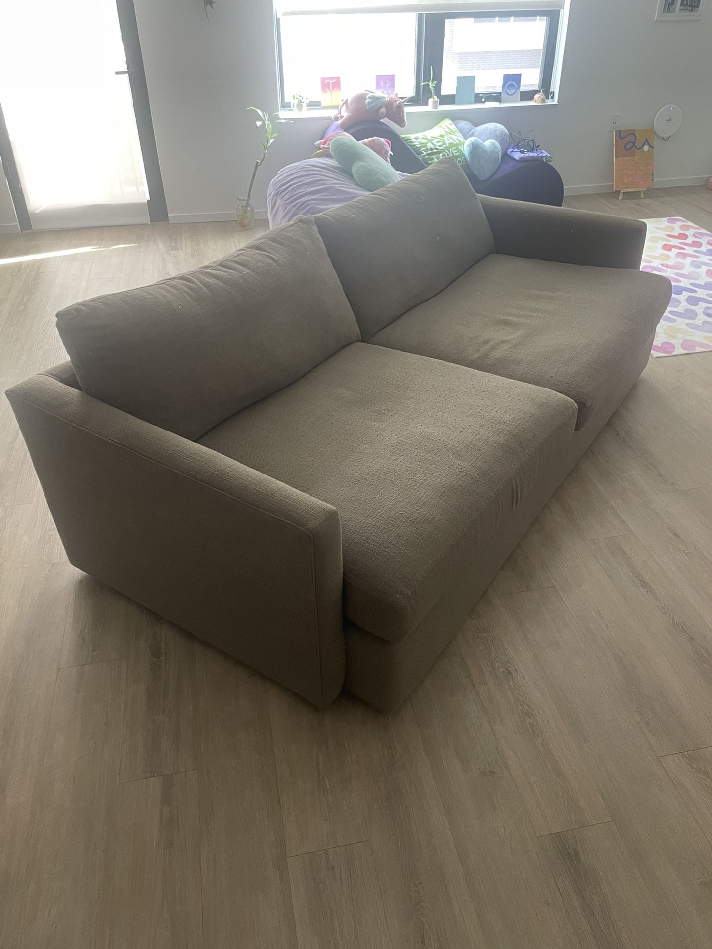 Crate & Barrel Large Olive Green Couch 