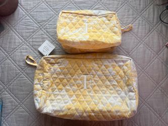 Pottery Barn Set Of 2 Yellow Cosmetic Bags Mono F