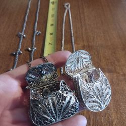 RARE FIND! Vintage/Victorian silver plated filagree purse locket necklaces