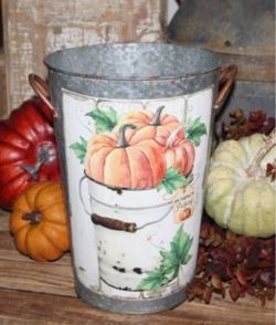 NEW Large Rustic Galvanized Metal Fall Farmhouse Pumpkin Bucket Pail