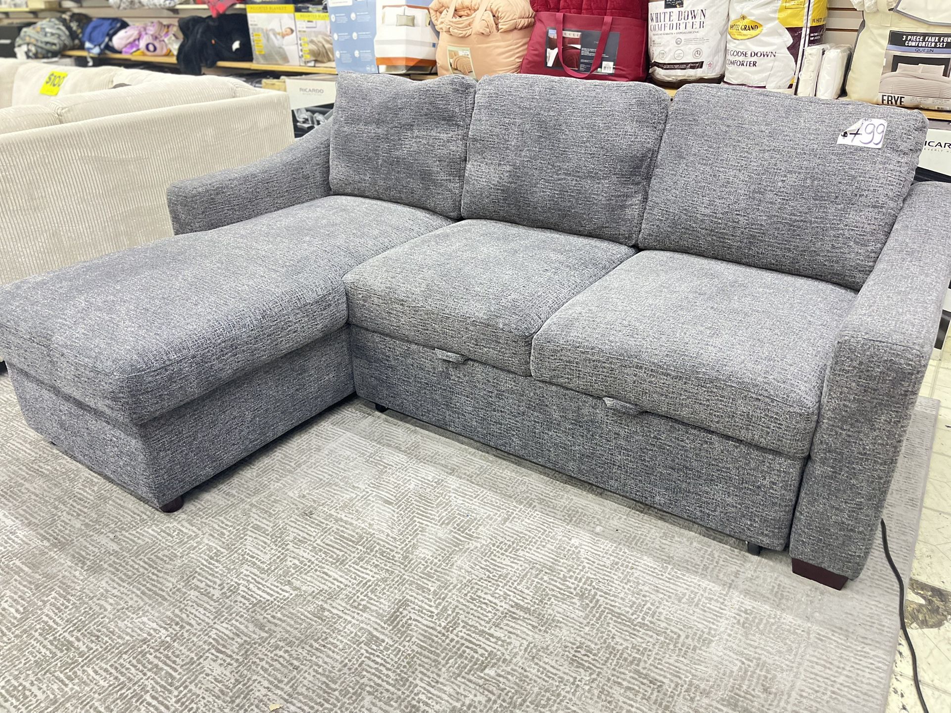 Coddle Aria Fabric Sleeper Sofa with Reversible Chaise and Storage, Gray