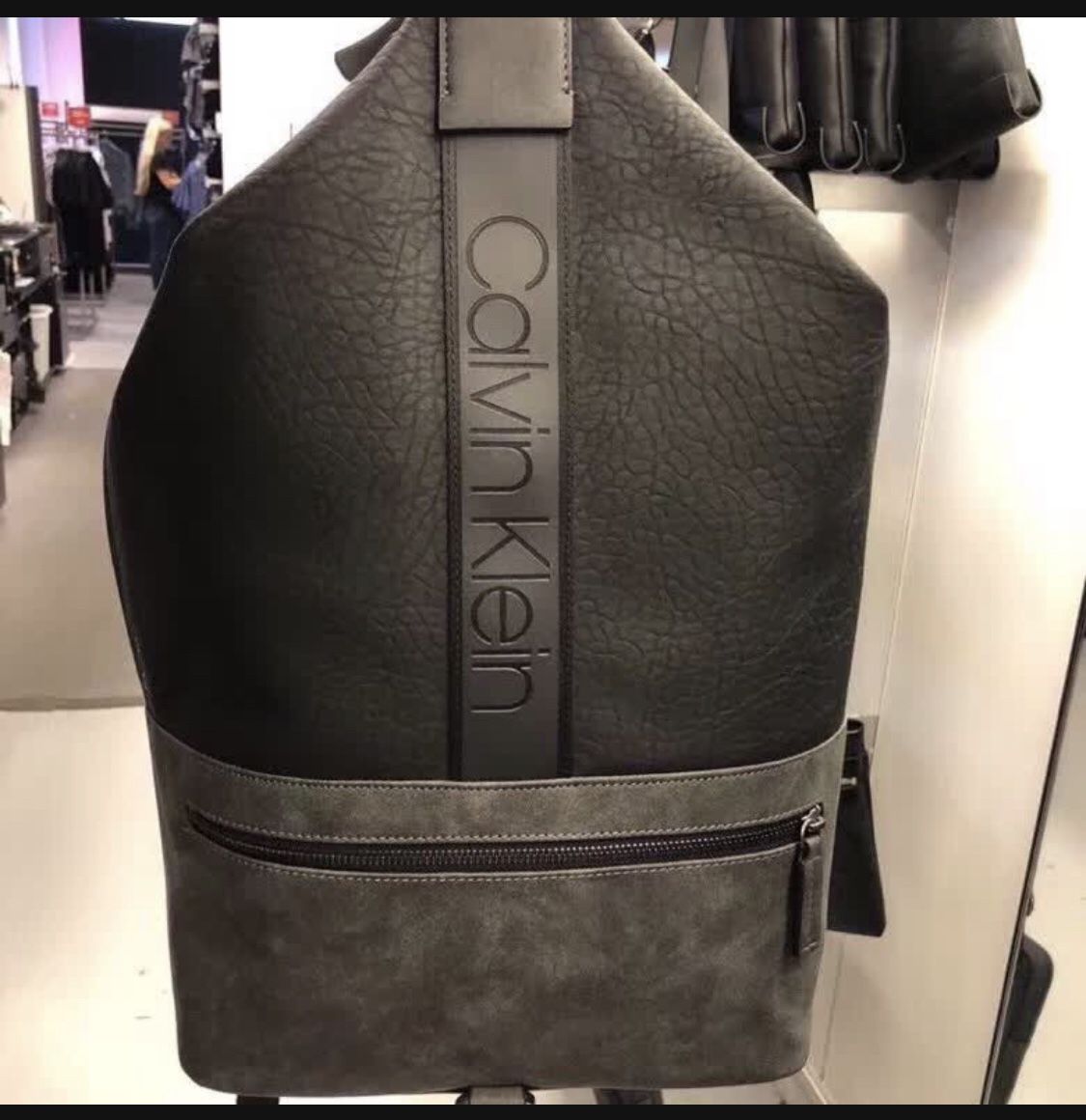 Brand new with tag Calvin Klein men black/gray man made durable faux leather backpack  Size 11x7x18 inches