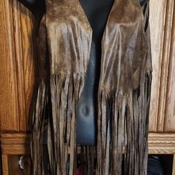 Brown Suede Vest With Fringe 