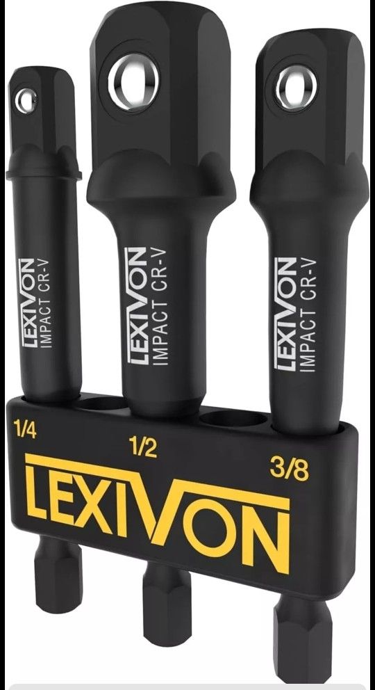 LEXIVON Impact Grade Socket Adapter Set, 3"Extension Bit,W holder.1/4.3/8LX101