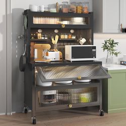 Kitchen Storage Cabinets - Baker Rack Countertop Organizer, Microwave Stand with Doors and Pegboard, Storage Organizer Shelves for Kitchen, Pantry, Ho