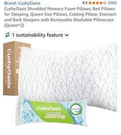 CushyOasis Shredded Memory Foam Pillows, Bed Pillows for Sleeping, Queen Size Pillows, Cooling Pillow, Stomach and Back Sleepers with Removable Washab