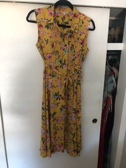Yellow Floral Button Up Dress Knee Length