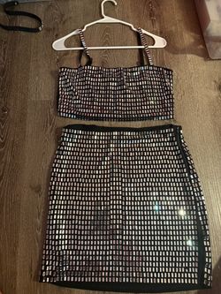 Windsor Mirror Sequin Two-Piece Crop Top and Skirt Set