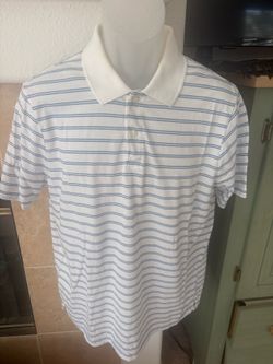 St. John’s Bay Men’s Performance Striped Polo Shirt White Blue Size Medium