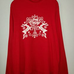 Womens White Stag Reindeer Merry Christmas Red Long Sleeve Turtle Neck Shirt 3X