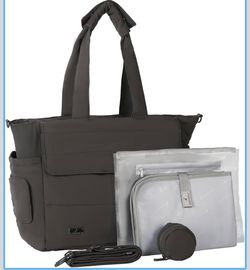 Tote Diaper Bag, 14-Pocket Cloud-Soft Puffer Newborn Bag for Parents, 14-Inch Laptop Sleeve, 3 Insulated Bottle Slots