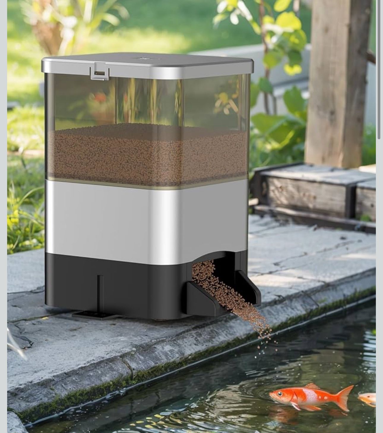 Pawfly Automatic Fish Feeder - Large Capacity Vacation Timer, Moisture-Proof Outdoor Koi Fish Feeder, Battery Powered