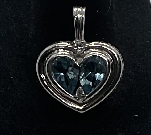 Sterling Silver Heart Shaped Blue Topaz & Diamond Pendant