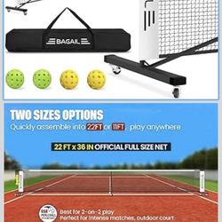 BAGAIL Portable Pickleball Net Set with Wheels, 22 FT Regulation Size & 11 FT Half Court Size 2-in-1 Pickle Ball Net with Ball Collector, Carry Bag, 4
