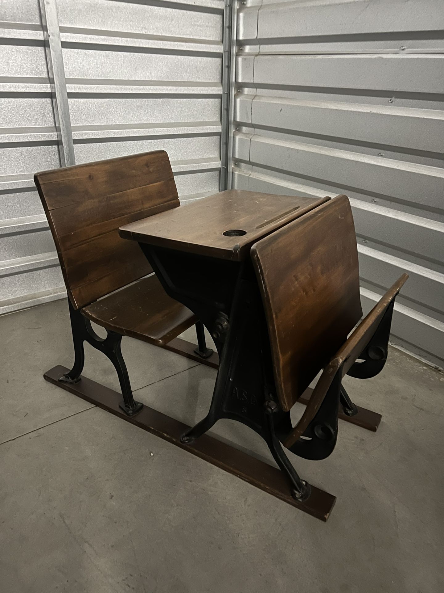 Vintage Double School Desk & Bench Set – 44.5” Long