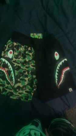 Green and Black Limited Bape Shorts Half and Half