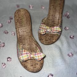 y2k wedges, pastel gingham with bow 