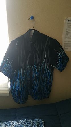 Blue and black flames themed short sleeve shirt