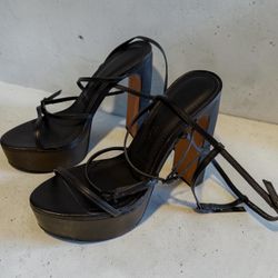 Black Platform Strappy Block Heel Sandals