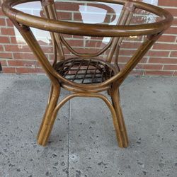 Vintage Glass Top  Ratan Bamboo Table 